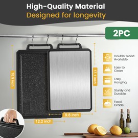 2 Packs Stainless Steel Cutting Board Non-toxic for Kitchen Chopping Large Big Metal Carving Meat Butcher Block with Handle Not Titanium Wood Bamboo Plastic Over Sink Black/White