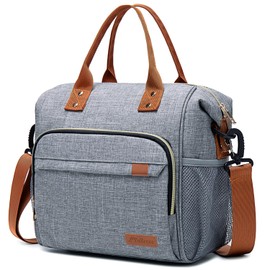 TuErCao Adult Lunch Box - Insulated Lunch Bag Women for Work, Soft Cooler for Beach Travel Picnic, Ladies Lunch Tote Bag for Office, Grey