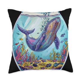 Whale in Fishbowl Marine Life Throw Pillow