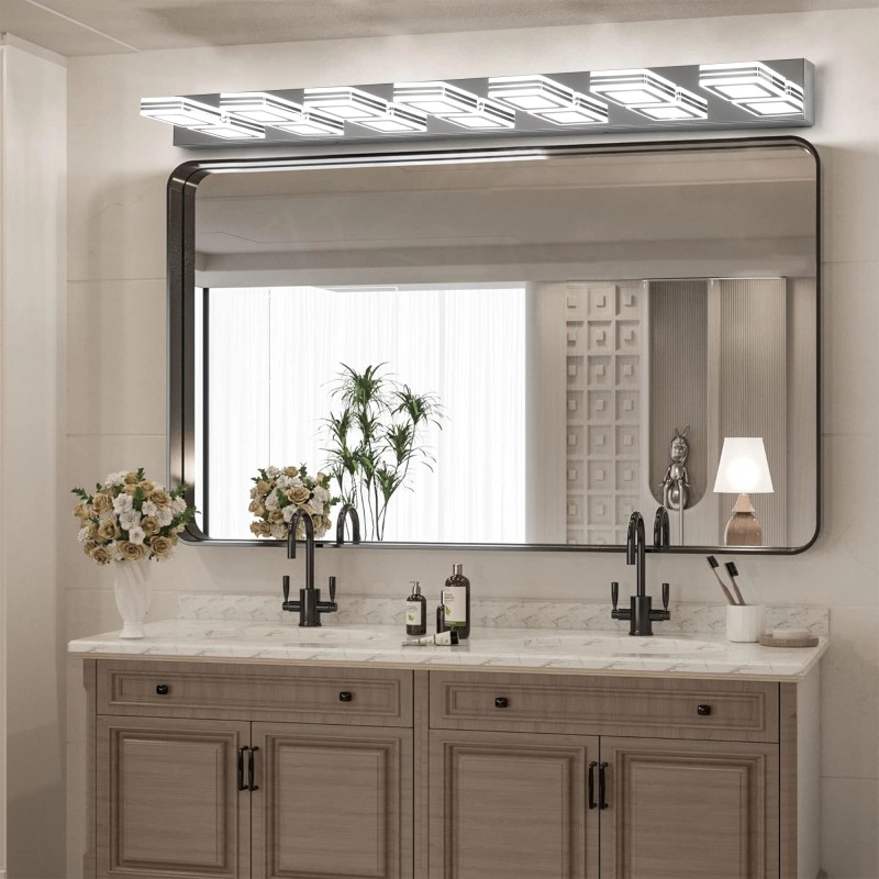 Ship in US,45" Modern Chrome 7-Light LED Vanity Light, Square