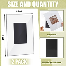 CroBlissful 2 Pcs Acrylic Magnetic Photo Frame for Fridge Large Magnetic Picture Frames Clear Magnetic Acrylic Frame for Locker Cubicle Display Children Artworks and Schedules(8.5 x 11 Inch)