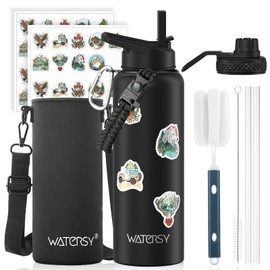 40oz Insulated Water Bottle (Cold for 48 Hrs),BPA Free&Leak Proof,Stainless Steel Water Flask,Water Jug with Straw Spout Lids for Gym,Hiking,Travel,Black