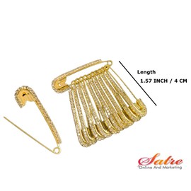 Pines decorativos de sari dorados con múltiples piedras, pasador de seguridad decorado con diamantes, juego de 12