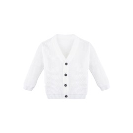 Lilax Baby Boys Basic Long Sleeve V-Neck Classic Knit Cardigan Sweater (White, 6-9 Months)