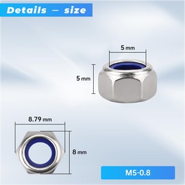 Glvaner M5-0.8 Thread Size (100 pcs) Stainless Steel Hex Locknuts Lock Nuts Hexagon Locknuts with Blue Nylon Insert 304 Stainless Steel 18-8 Full Thread Coarse Thread UNC, DIN985