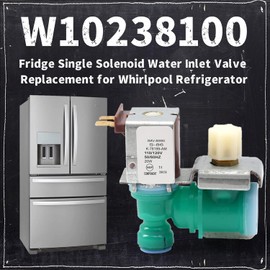 LNTTEK W10238100 Fridge Single Solenoid Water Inlet Valve Compatible With Whirlpool 1872938 PS11750831 WPW10238100 AP6017532, 20W 110/120V 50/60HZ Water Inlet Valve, Green, silver