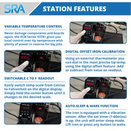 Aoyue 9378+ PCB Series Soldering Iron Kit for Electronics 60W - Includes Soldering Mat, Helping Hands, Solder Wire, Brass Coils, Precision Tweezers, Wire Stripper, and ESD Wrist Strap