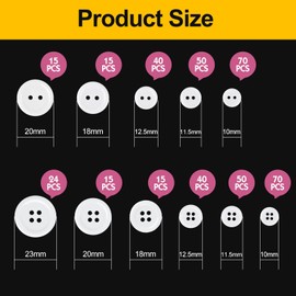 404 Pcs Buttons, Round White Buttons, 2 Hole and 4 Hole Resin Buttons with Storage Box for Sewing Blazer Knitting Cardigans DIY Crafts, 10mm/11.5mm/12.5mm/18mm/20mm/23mm