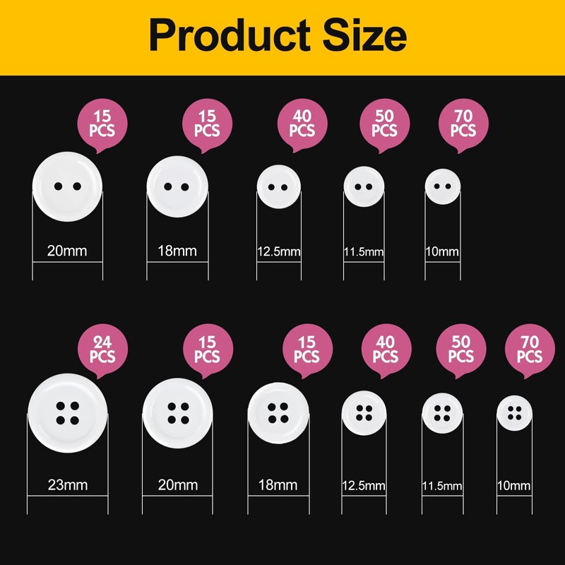 404 Pcs Buttons, Round White Buttons, 2 Hole and 4