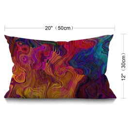 Chaotic Waves Cushion Cover,Colorful Rainbow with Purple Fuchsia Pink Red Orange Gold Blue Cotton Linen Throw Pillow case Oblong Rectangle Pillow Cover for Sofa Home Decorative Oblong 12x20 Inches