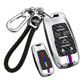 ontto Fits Jeep Key Case Car Key Protection Case for Dodge RAM 1500 2500 3500 4500 5500 TRX Pickup 2019 2020 2021 2022 Key Case Metal Key Cover B 6 Buttons Silver