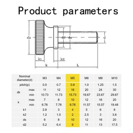 M5-0.8 x 14mm Znic Plated Flat Knurled Head Fully Threaded Thumb Screws Bolts Fastener,Threaded Knurled Grip Knobs Thumb Screw,Vesa Screws, Monitor Mount Screws for TV and Monitor Mount,10 Pcs