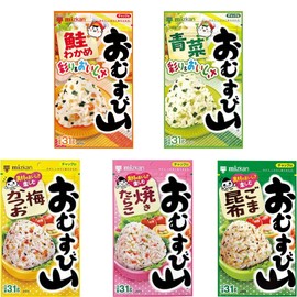 Mizkan Furikake Seasoning 5 Types Of Japanese Rice Seasoning Omusubi Yama (Salmon Wakame/Green Vegetable/Ume Bonito/Grilled Cod Roe/Sesame Kelp) 1.09oz each