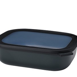 Mepal Cirqula 2000ml / 68oz Circular Rectangular Multi Food Storage & Serving Container with Transparent Lids | Perfect for Food Prep | Microwave & Dishwasher Safe | Nordic Black | Made in Holland