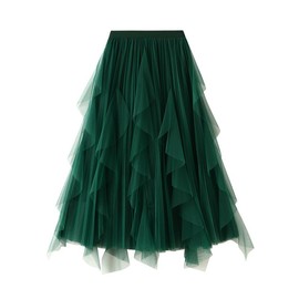 Buer Homie TüLrock Women's Long, 3-Layer Tulle Skirt with Mesh Insert, Cosy and Comfortable Midi Skirt for Office, Parties and More, Green, Unit size