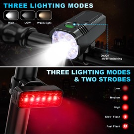 USB Rechargeable Bike Lights,IP65 Waterproof Bicycle Headlight & Tail Light Set for Mountain Cycling,Ultra Bright LED Bike Lights for Night Riding Front and Rear Light