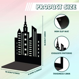 Peacoblue Metal Book Ends for Shelves, Decorative Heavy Duty Study Book Support Stoppers for Office, Desk, Shelf, Room, 11.9x8.89x17.78cm Cast Iron Simple Bookends to Hold Books, 1 Pair (Building)