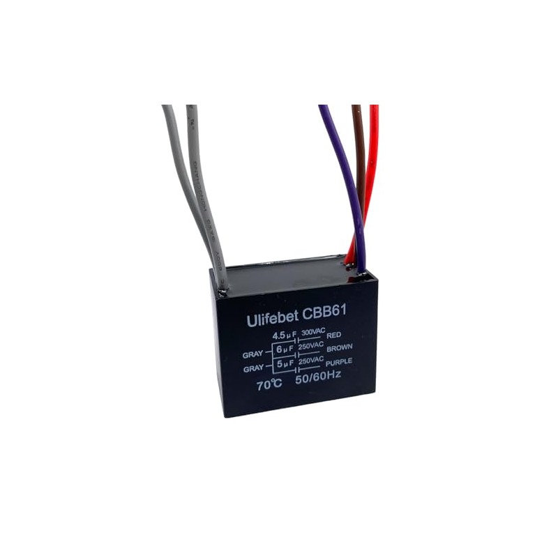 Capacitor triple CBB61 para ventilador con 5 cables a 250V