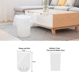 WAIKAS 6 Gallon Trash Bags, 48 Count, Garbage Bags, No Flaps/Ties, 1.05Mil Thickness，55x65cm,7g/pcs, Unscented, White