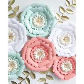 Fonder Mols Large 3D Paper Flowers Decorations for Wall (White Mint Peach, Set of 6), Wedding, Bridal Shower, Baby Shower, Nursery Decor, Centerpieces, Paper Roses Backdrop, Party, NO DIY