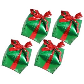 LABRIMP 4pcs Creative Christmas Cube Balloons Decor Aluminum Film Balloons Ribbons Unique Holiday Party Accessories for Decoration