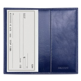 HISCOW Minimalist Checkbook Cover - Italian Leather (Antiqued Blue)