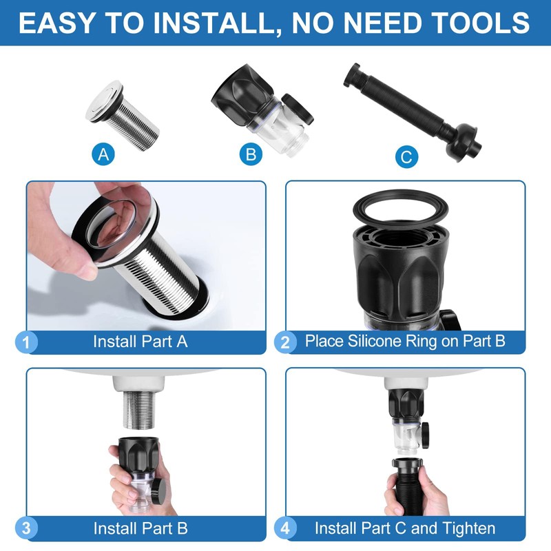 Hshenjhu Sink Drain Fitting Kit, Siphon Sink Set with Pop-Up