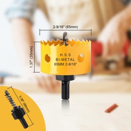 65mm Hole Saw, HSS Bi-Metal Hole Cutter with Drill Bit, Heavy Duty Hole Saw for Wood, Plastic, Drywall, Fiberglass, Yellow