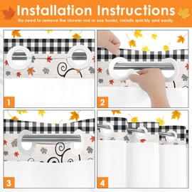 Nesphy No Hook Autumn Tree Vintage Shower Curtain with Snap in Fabric Liner Set, Fall Orange Pumpkin Double Layers Waterproof Fabric with See Through Top Window Open Grommet Bath Curtain 71x74 Inch