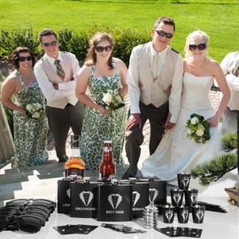 54 Pcs Groomsmen Gifts,Groomsmen Proposal Gifts Set of 6, 6 Gift Boxes 6 Sunglasses 6 Beard Styling Comb 6 Bottle Opener 6 Flask 6 Funnel 6 Wine Cup 6 Tie Clips 6 Gift Bags (6)