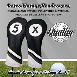 Golf Headcovers Black and White Leather Style 5 & X Fairway Head Covers