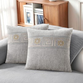 Fycyko Cushion Covers 45x45 cm Pack of 2 Decorative Throw Pillow Covers Square Pillow cases Cotton Linen Velvet Soft Pillowcase for Home Spring decor Sofa Couch Living Room Bed 18x18 Inch, Gray B