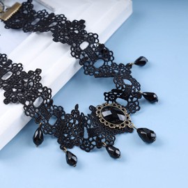TseenYi Lace Black Choker Necklace Pearl Tassel Lace Necklace Goth Lace Pattern Necklace Vintage Lace Short Collar Necklace Jewelry for Women and Girls Cocktail Party