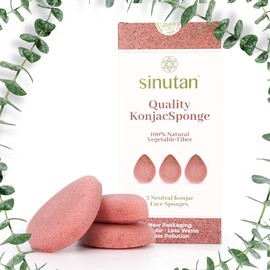 Sinutan® Konjac Sponge, 100% Natural (Set of 3) Red Clay, Cleansing Sponge for the Face, Detox Face Sponge, Ecological Gift Idea (Konjac Red)