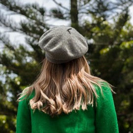 ZARSIO 2 Pieces Beret Hat Women French Wool Beret Solid Color Beret Cap, Gray+beige, Medium