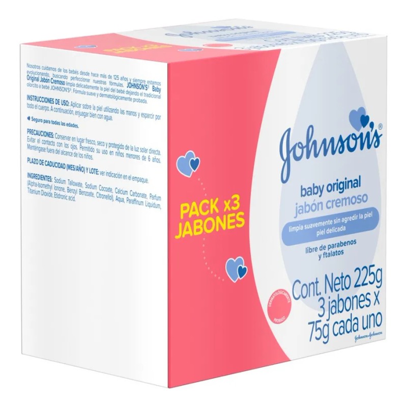 Jabón en barra para bebé Johnson's Original 75g 3-pack
