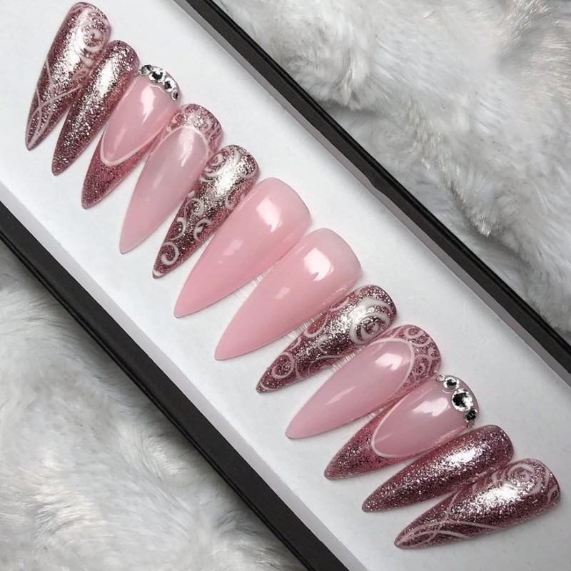 600 Pieces Long False Nails Stiletto FITDON Transparent Full Cover