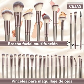 Set De 52 Piezas De Utensilios De Maquillaje,Que Incluye 30 Pinceles Y Esponjas De Maquillaje,Con Bolsa De Almacenamiento De Felpal,Set De Pinceles Multifuncionales, Ideal Para Viajar Y Para El Uso Diario (Champán)