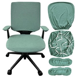 VZLQZJMKY 4-Piece Stretch Office Chair Cover Set Seat Covers for Chairs and Office Chair Arm Covers Fit for Swivel Chairs & Office Accessories (Pale Green)