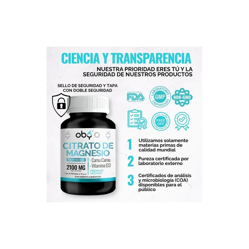 Citrato Magnesio Micronizado 2100mg Camu Vitamina Suplemento Alimenticio Oby Vitaminas