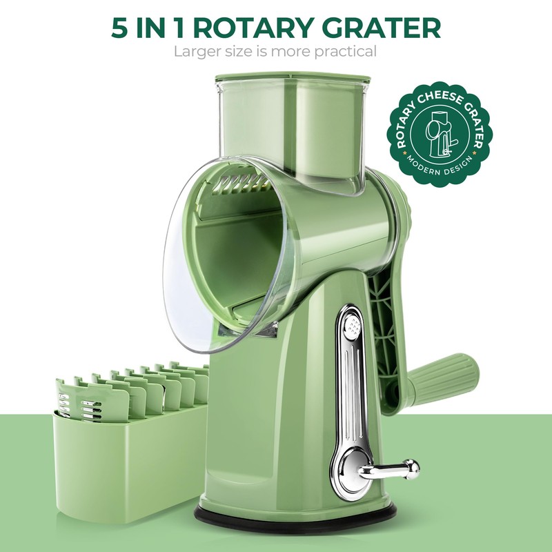 SUSTEAS Rotary Cheese Grater with Handle - Vegetable Shredder with