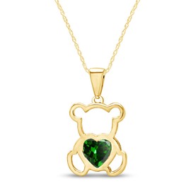 AFFY Heart Shape Simulated Emerald 14K Yellow Gold Over Sterling Silver Cute Teddy Bear Love Heart Pendant Necklace