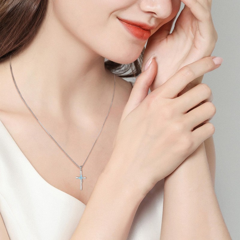 Vemhel Women's Cross Necklace 925 Sterling Silver Mini Butterfly Pendant