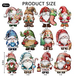 XFSRG Christmas Pendants, Pack of 36 Mini Gnome Ornaments, Wooden Hanging Ornaments, Christmas Tree Decorations for Festivals, Parties, Indoor and Outdoor Windows (Set 2)