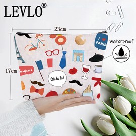 LEVLO France Holiday Gift Paris Party Travel Pouch Bag France Souvenir Gift Paris Theme Party Merch Parisian Gift, I Love Paris, Cosmetic Bag