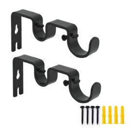 AddGrace 2 PCS Double Curtain Rod Bracket Heavy Duty Vintage Curtain Rod Holder for 1" and 5/8" Rod (Black)