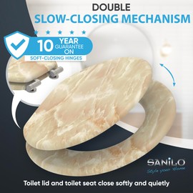 SANILO Wooden Toilet Seat with Soft Close [ROUND] - Decorative, Quiet & Slow Close Molded Wood Seat - With Strong Bumpers & Hinges - Adjustable Fit – Marble Nature