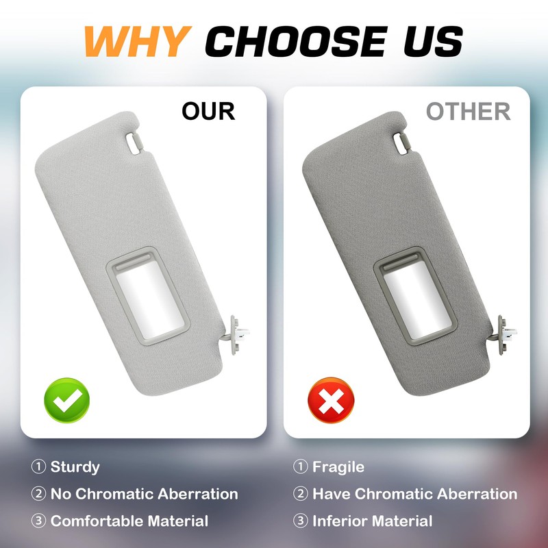 Left Driver Side Gray Sun Visor with Vanity Light Fit