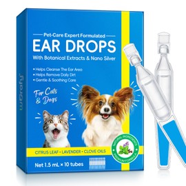 Abodiuss Ear Drops for Dogs - Cat Ear Drops with Botanical Extracts & Nano Silver | Dog Ear Drops for Gentle Cleansing & Soothing of the Ear Area | Gentle Otic Rinse for Dogs & Cats - 1.5ml*10 (1)