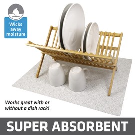 Drymate XL Dish Drying Mat, Oversized (19”x24”), Low-Profile, Super Absorbent, Quick Dry Fabric, Waterproof & Slip-Resistant, for Kitchen Counter, Trimmable, Easy to Clean (USA Made)(Tan)